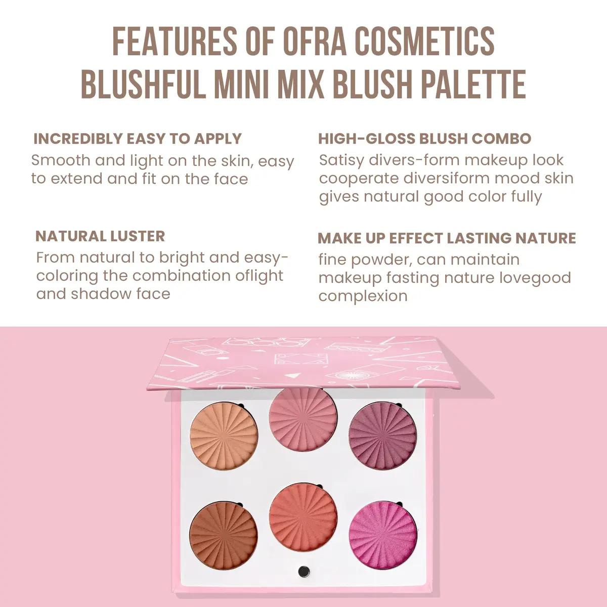 Ofra Mini Mix Face Palette Blushful with Blush & Highlighter | Liquid-to-Baked Shades for All Skin Tones - view 4