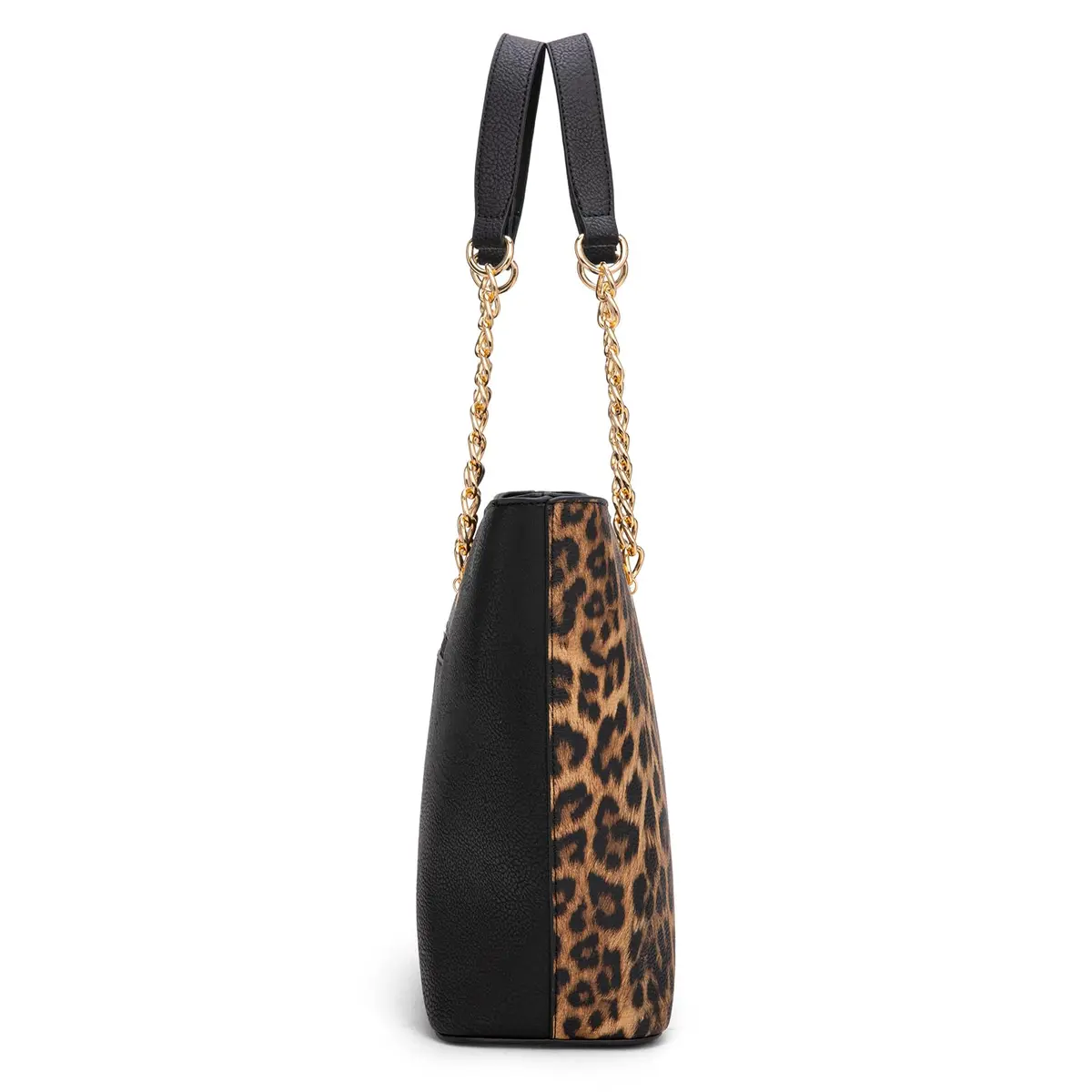 Montana West Leopard Print Tote Bag with Gold Chain Handle & Zipper Closure, 30.5cm (12") x 27.9cm (11") x 12.2cm (4.8") | Stylish Vegan Leather Handbag for Women - view 7