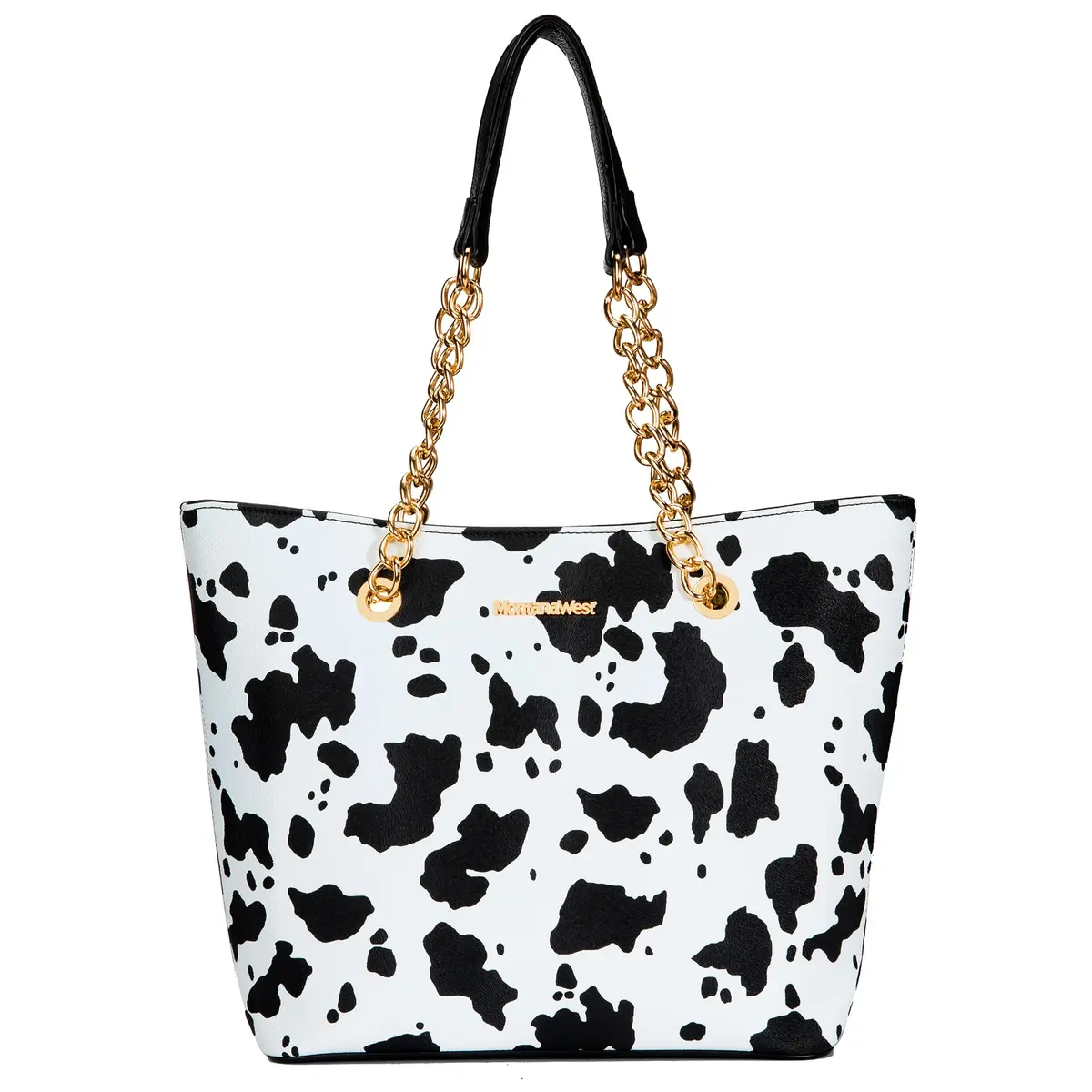 Montana West Tote Bag for Women Chain Top-handle Satchel Handbags Ladies Purses Shoulder Bags MWC-0391BK/COW 31.75 cm (12.5 in) | Elegant PU Leather with Golden Chain Handle - main product image