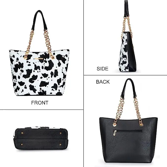 Montana West Tote Bag for Women Chain Top-handle Satchel Handbags Ladies Purses Shoulder Bags MWC-0391BK/COW 31.75 cm (12.5 in) | Elegant PU Leather with Golden Chain Handle - view 6