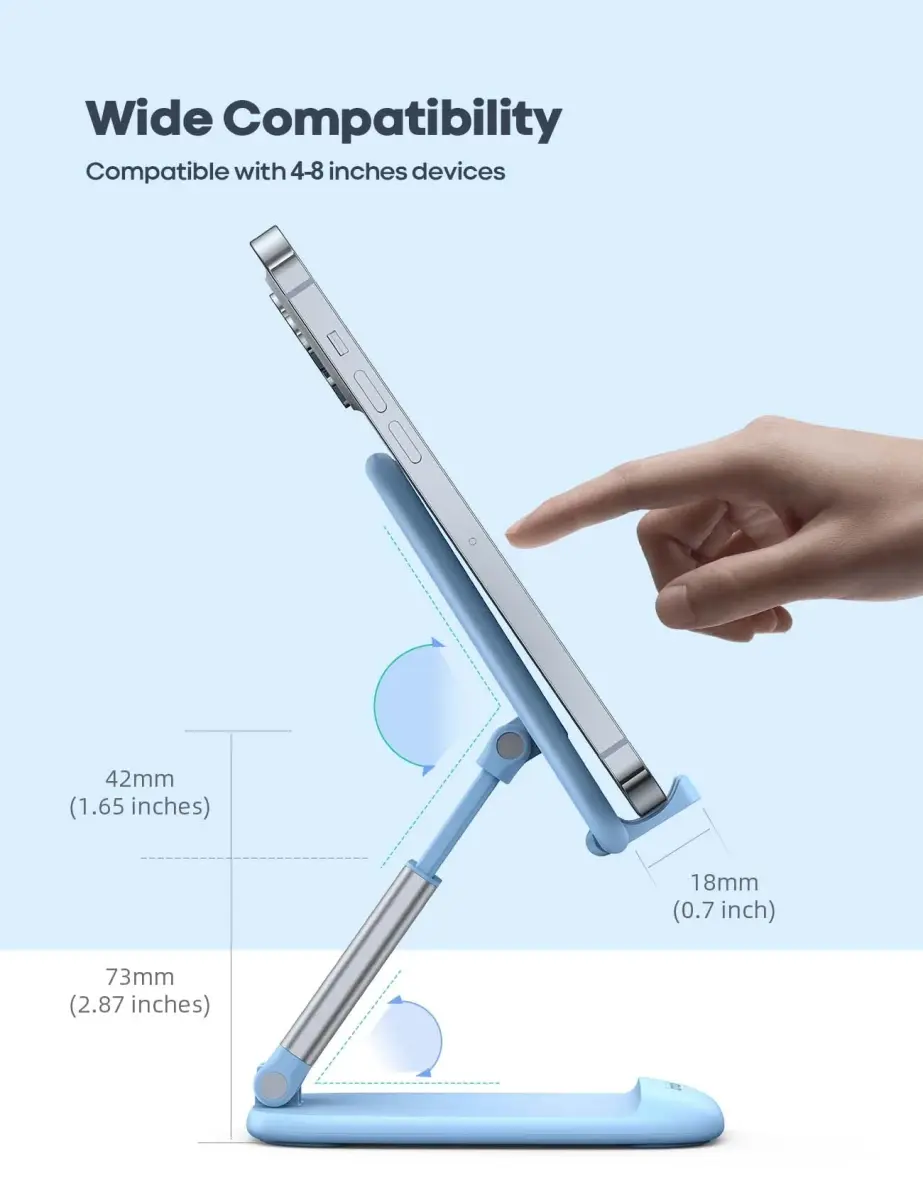 Lamicall Blue Cell Phone Stand for 4-8'' Smartphone | Adjustable Height & Angle Desk Accessory - view 5