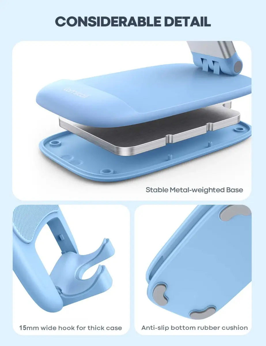 Lamicall Blue Cell Phone Stand for 4-8'' Smartphone | Adjustable Height & Angle Desk Accessory - view 6