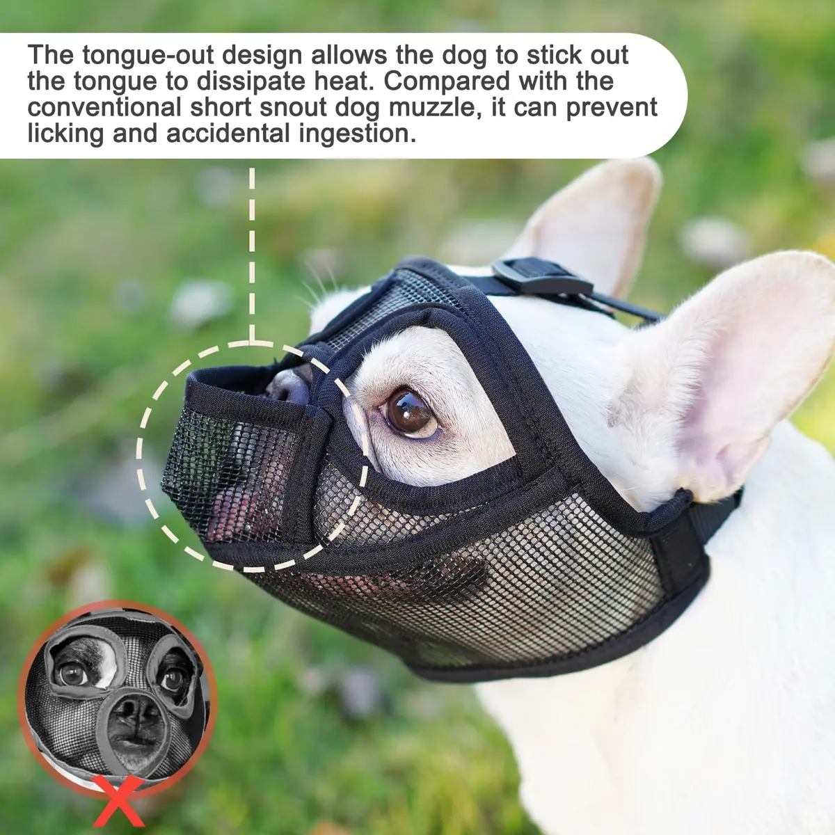 BARKLESS French Bulldog Muzzle Size S (15.0-17.5'') | Breathable Mesh for Short Snout Dogs - view 2