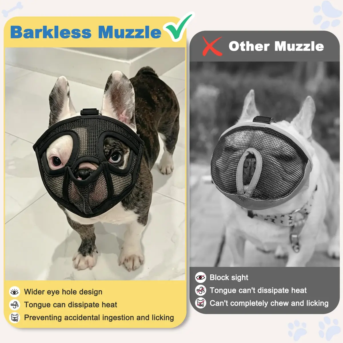 BARKLESS French Bulldog Muzzle Size S (15.0-17.5'') | Breathable Mesh for Short Snout Dogs - view 3