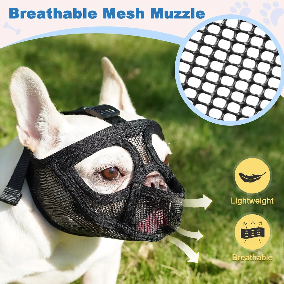 BARKLESS French Bulldog Muzzle, Full Panting Mesh Short Snout | Breathable Nylon & Mesh Design - view 7