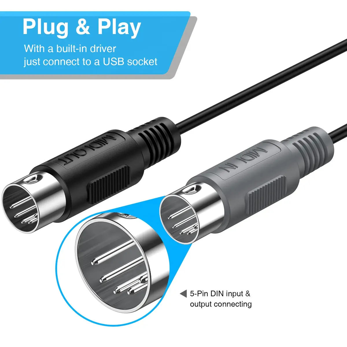LEKATO USB MIDI Cable Controller 6.5ft | Plug & Play for Windows/Mac - view 5