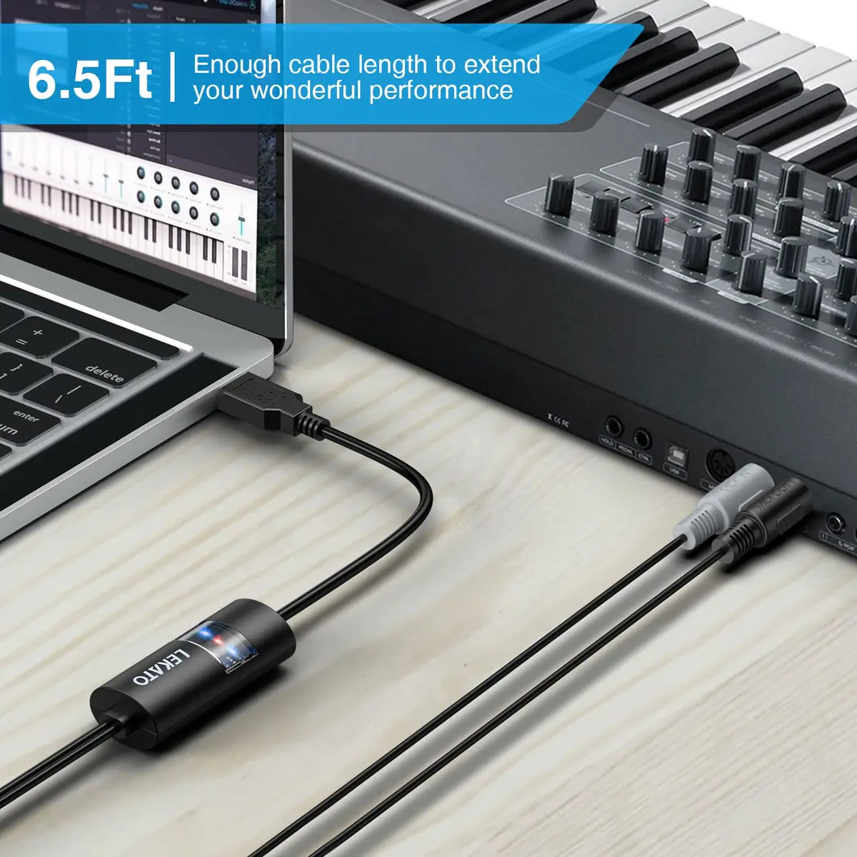 LEKATO USB MIDI Cable Controller 6.5ft | Plug & Play for Windows/Mac - view 7