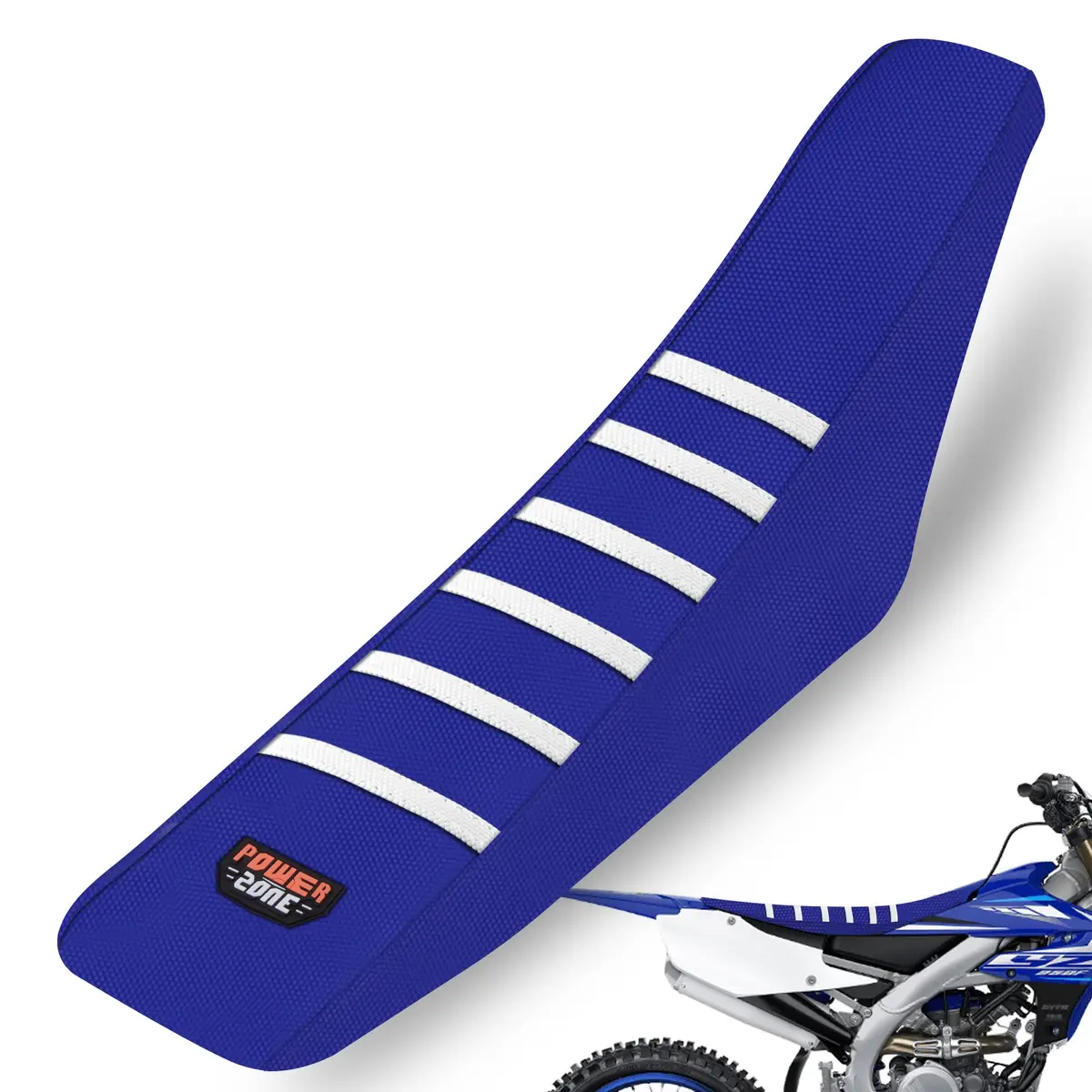fewfuss Dirt Bike Seat Cover - White Stripe Universal Seat Cover for Dirt Bike - Motorcycle Enduro Seat (Blue) | Waterproof & Grippy - main product image