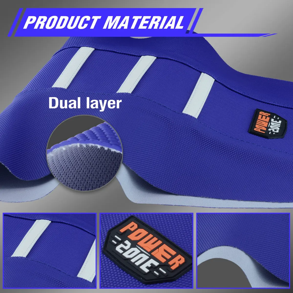 fewfuss Dirt Bike Seat Cover - White Stripe Universal Seat Cover for Dirt Bike - Motorcycle Enduro Seat (Blue) | Waterproof & Grippy - view 9