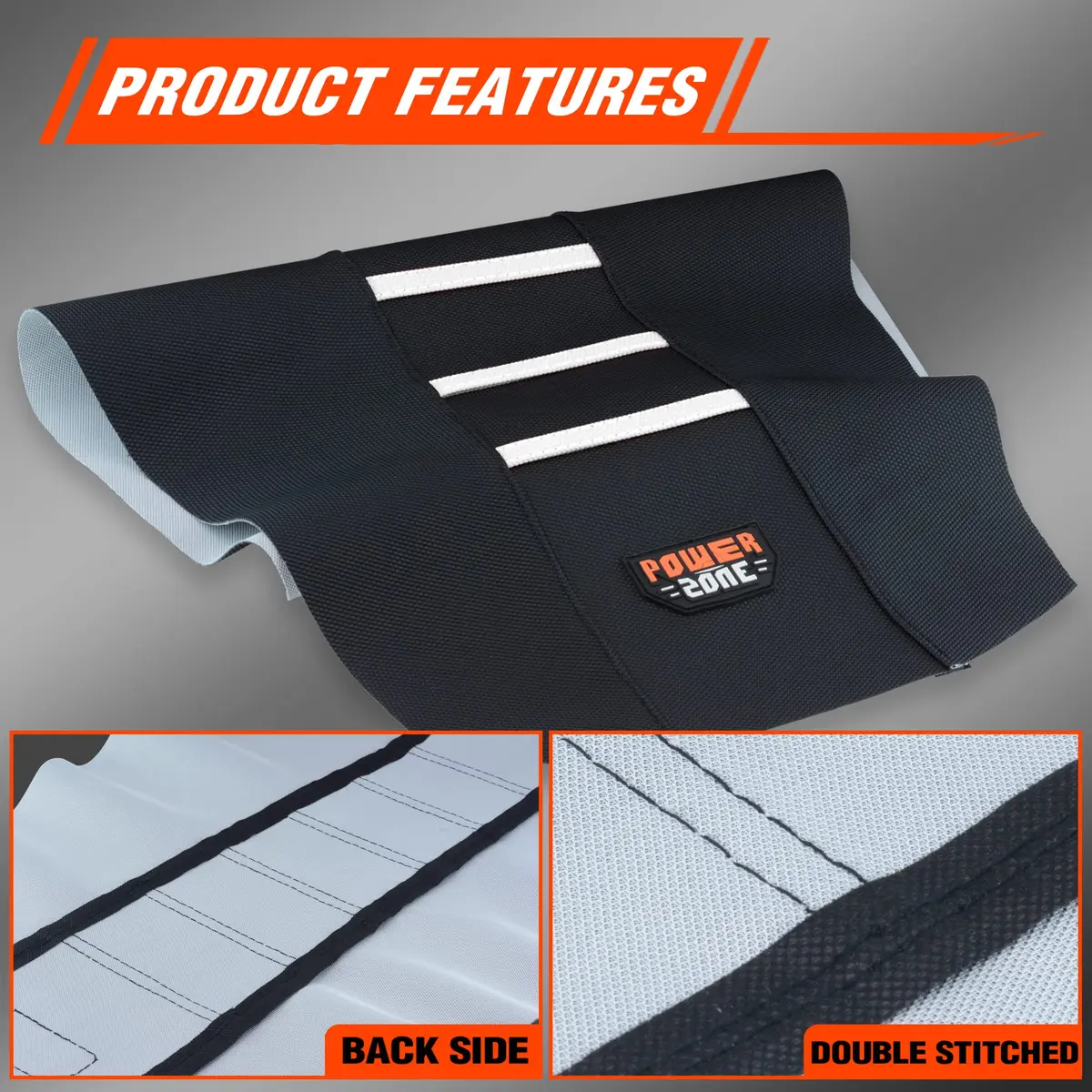 fewfuss White Stripe Motorcycle Seat Cover | Waterproof & Universal Fit in Black - view 8