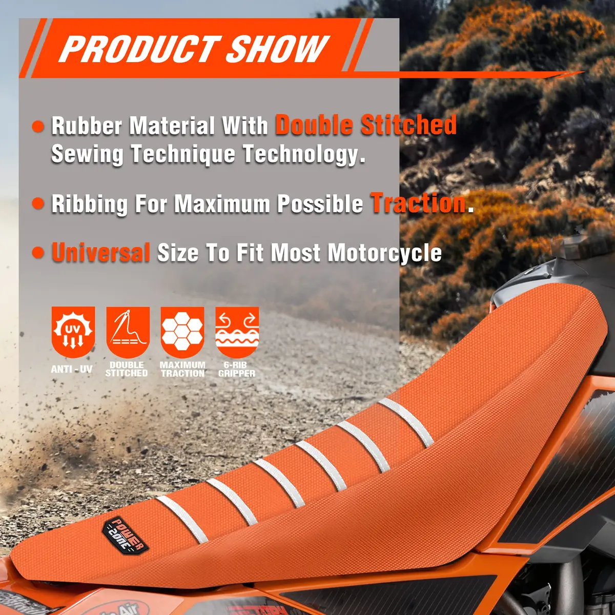 fewfuss Dirt Bike Seat Cover - Orange Striped Universal Seat Cover for Dirt Bike - Motorcycle Enduro Seat (One Size) - view 4
