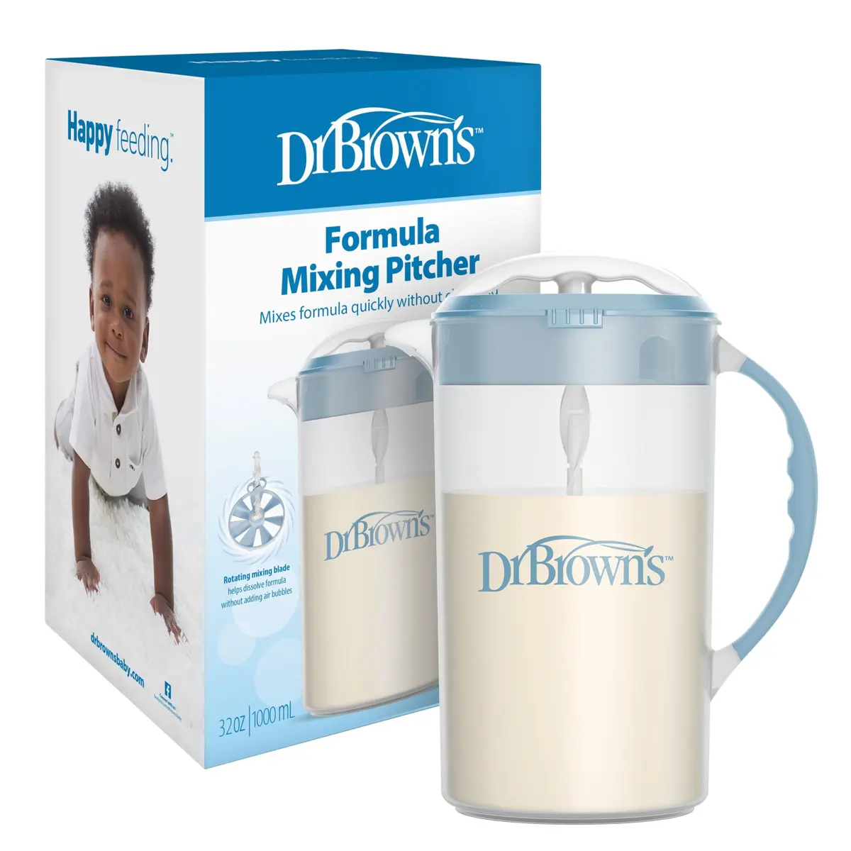 Dr. Brown's Formula Mixing Pitcher, Blue, 36 oz | Blends up to 4 bottles, reduces air intake, dishwasher safe - main product image