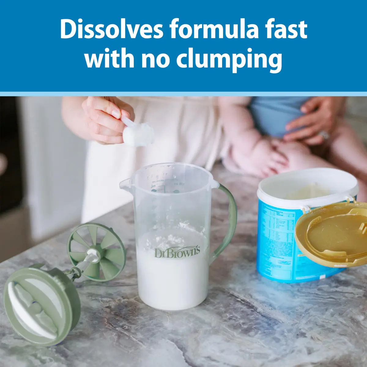 Dr. Brown's Formula Mixing Pitcher, Blue, 36 oz | Blends up to 4 bottles, reduces air intake, dishwasher safe - view 2
