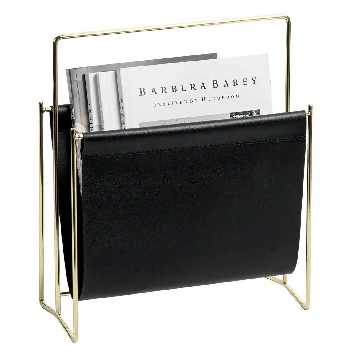 MyGift Black Leatherette Magazine Holder with Brass Metal Frame, 13 Inch | Modern Contemporary Desk Organizer - main product image
