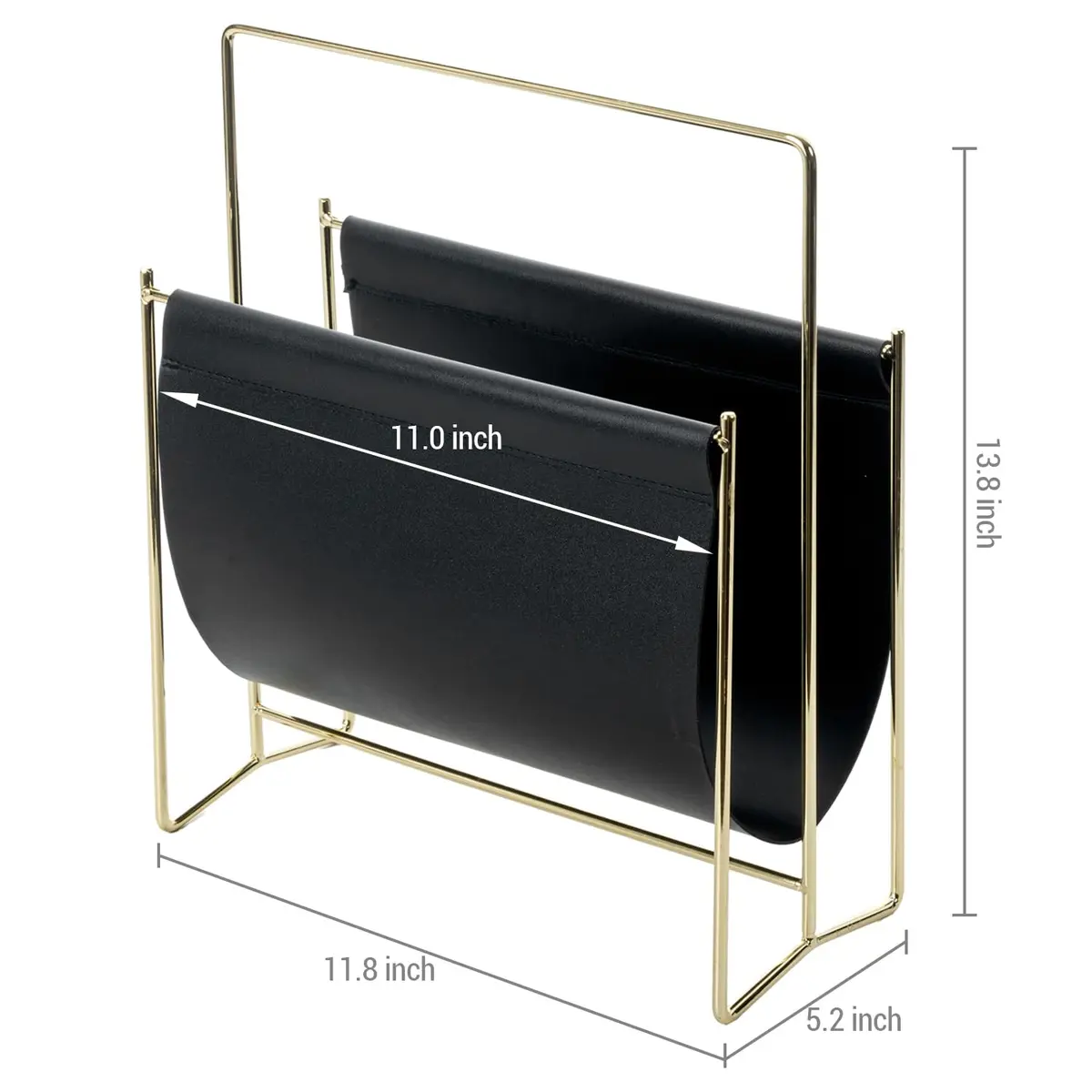 MyGift Black Leatherette Magazine Holder with Brass Metal Frame, 13 Inch | Modern Contemporary Desk Organizer - view 5