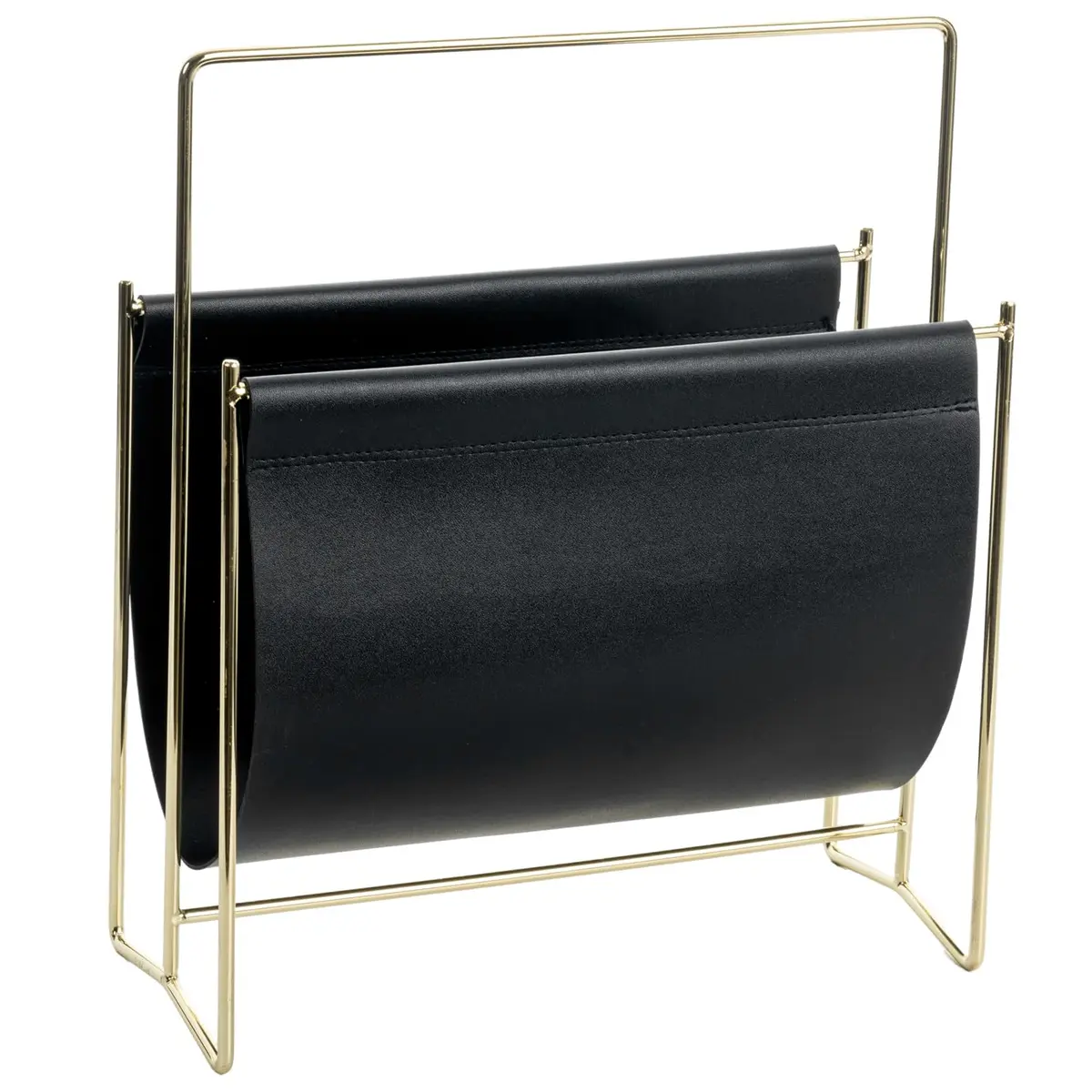 MyGift Black Leatherette Magazine Holder with Brass Metal Frame, 13 Inch | Modern Contemporary Desk Organizer - view 6