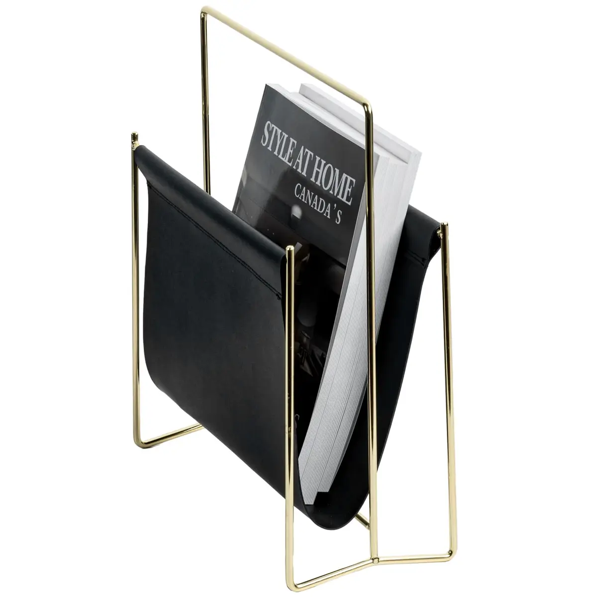 MyGift Black Leatherette Magazine Holder with Brass Metal Frame, 13 Inch | Modern Contemporary Desk Organizer - view 7