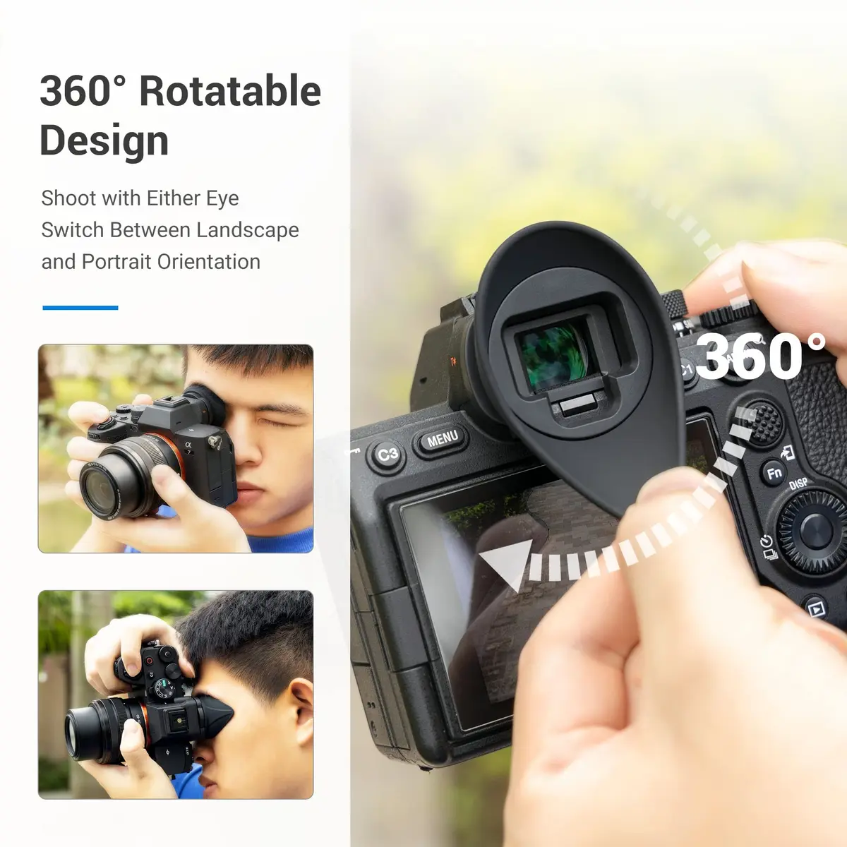 JJC Large Version Eyecup for Sony A7IV A7RV A9III A7SIII A1 Cameras | 360° Rotating Oval Extension Viewfinder Eyeshade, Replaces FDA-EP19 - view 3