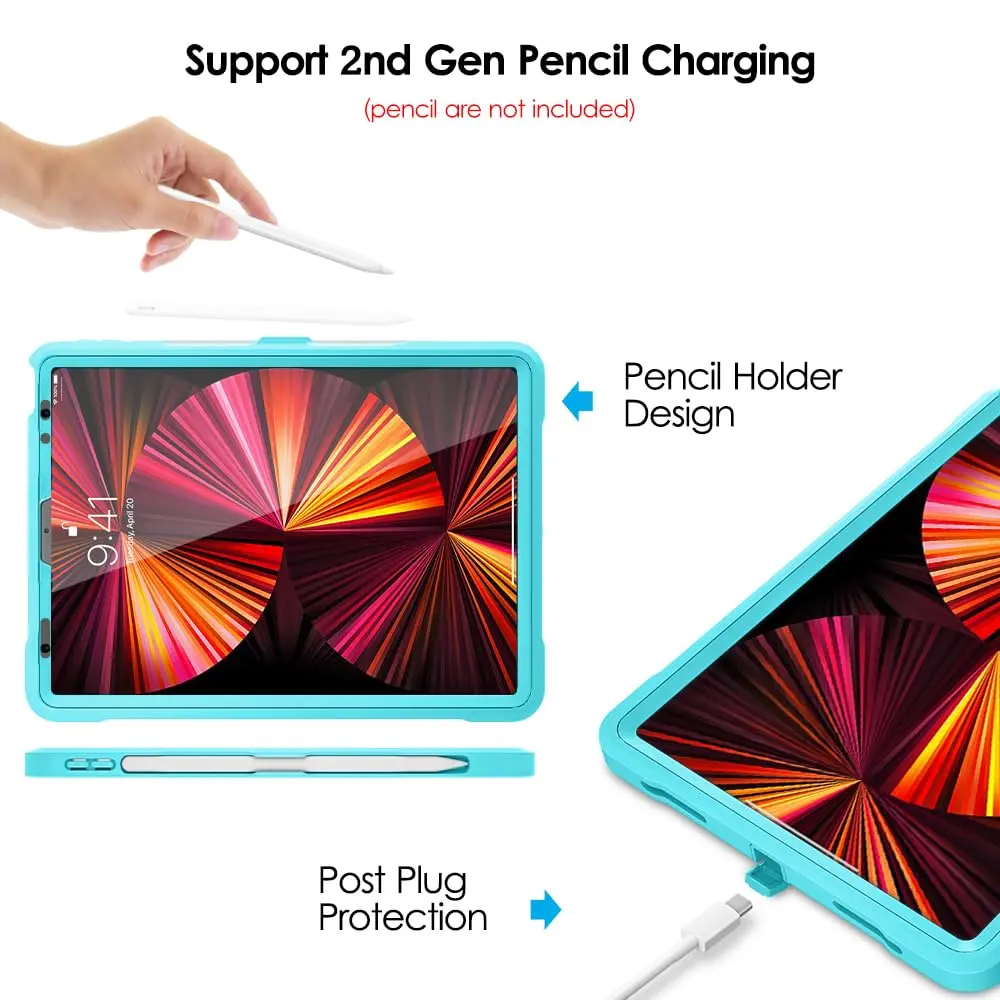 DTTO for iPad Pro 11 Inch Case 4th/3rd/2nd/1st Gen 2022/2021/2020, Cyan Blue | Shock-Resistant Dual Layer Cover with Kickstand - view 4