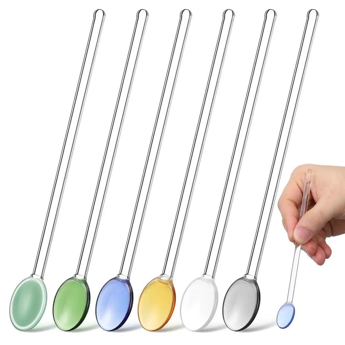 DOITOOL Glass Stirring Spoons Set of 6 Heat Resistant Long Handle Dessert and Coffee Spoons 13cm (5.1 Inch) | Elegant Design for Cocktails, Tea, Espresso - main product image