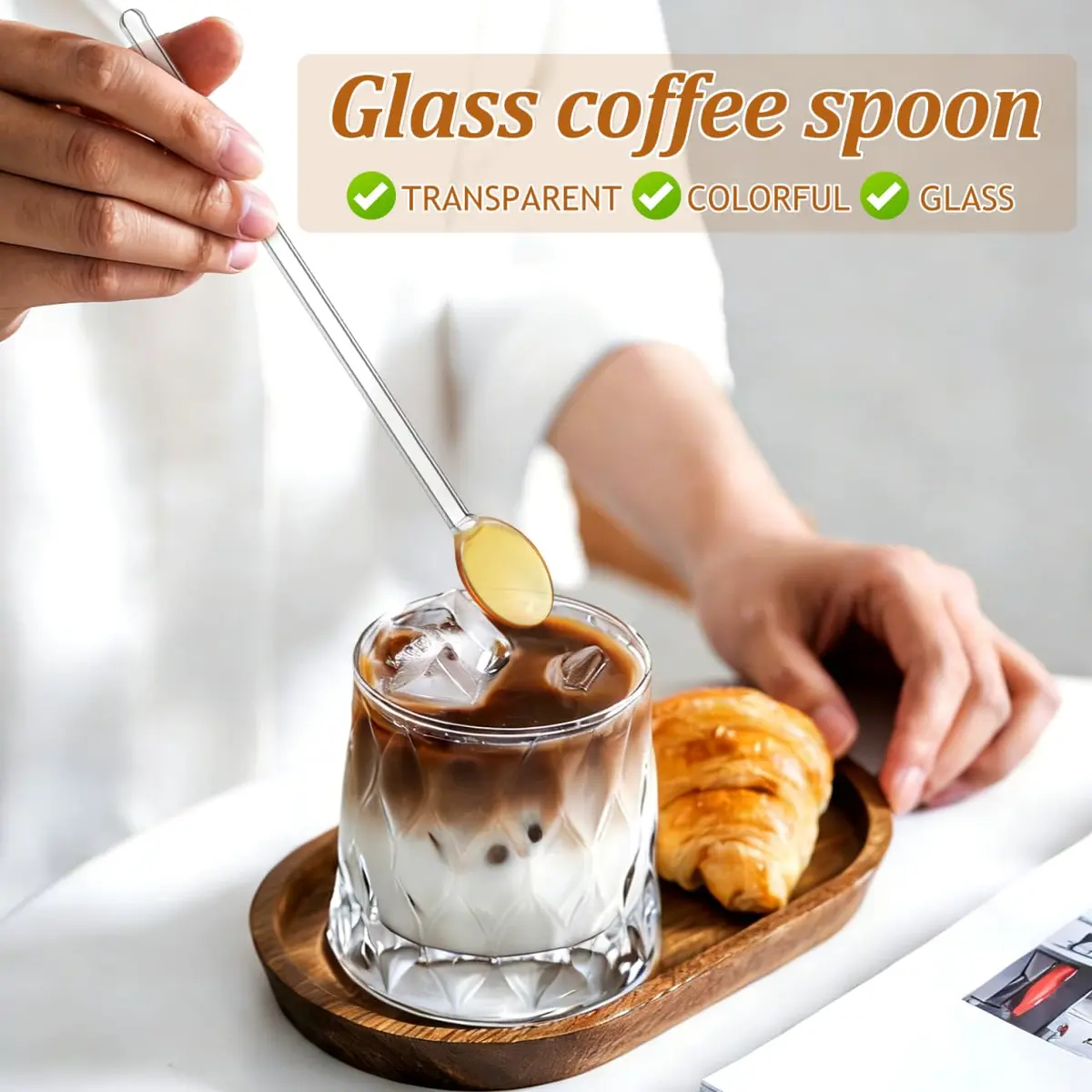 DOITOOL Glass Stirring Spoons Set of 6 Heat Resistant Long Handle Dessert and Coffee Spoons 13cm (5.1 Inch) | Elegant Design for Cocktails, Tea, Espresso - view 7
