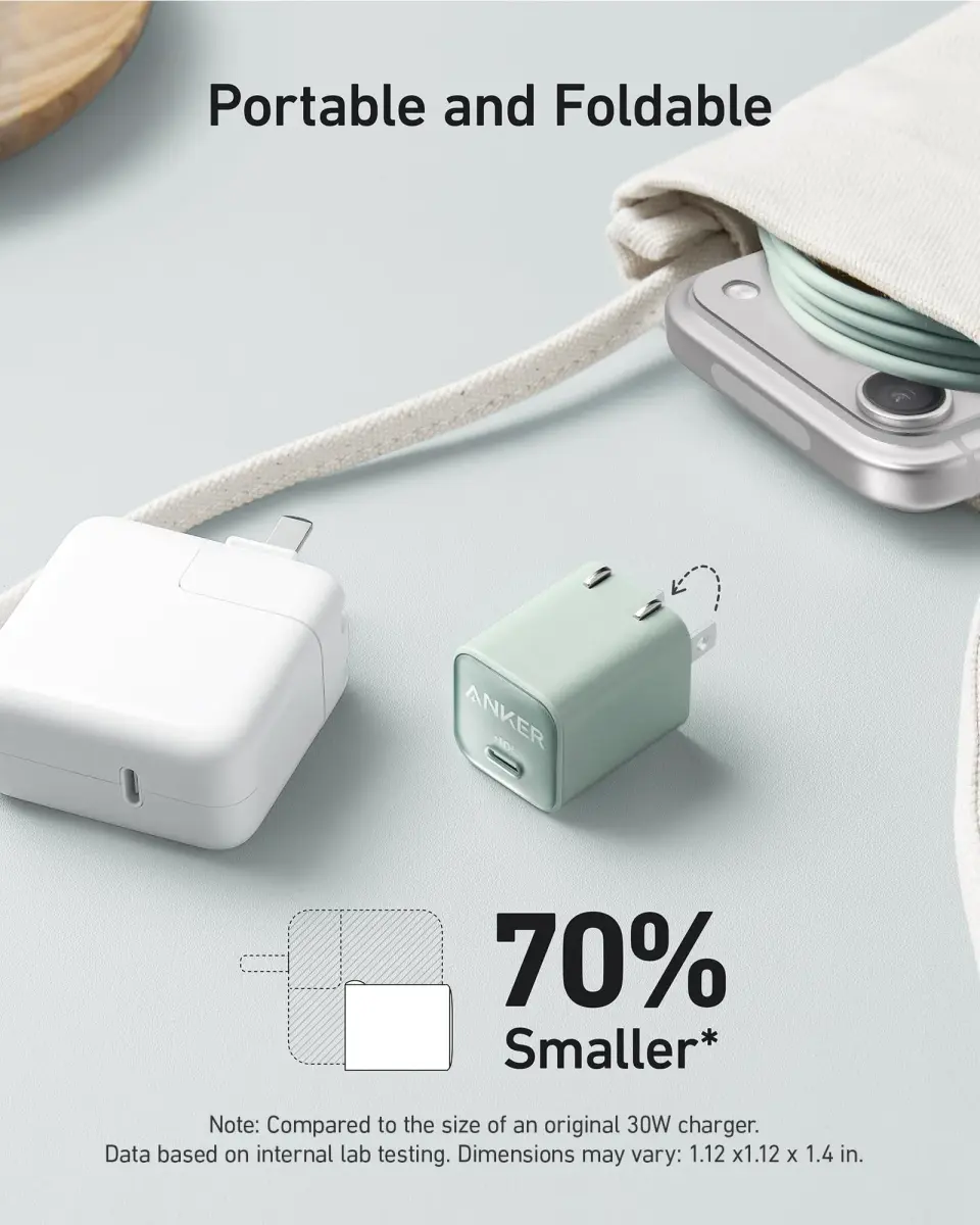 Anker Nano 3 30W GaN USB C Charger | Phantom Black, 28.5mm x 28.5mm x 35.5mm - view 4