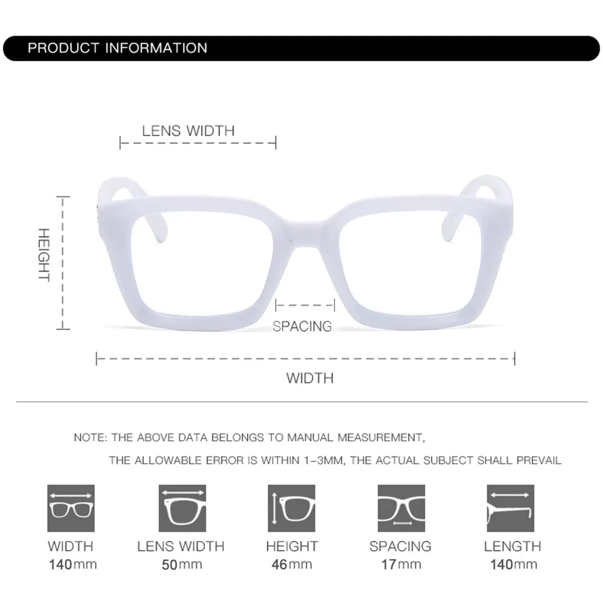 EYLRIM Classic Thick Square Frame Eyeglasses for Women Men Non Prescription 50mm | Clear Lens, Unisex - view 5