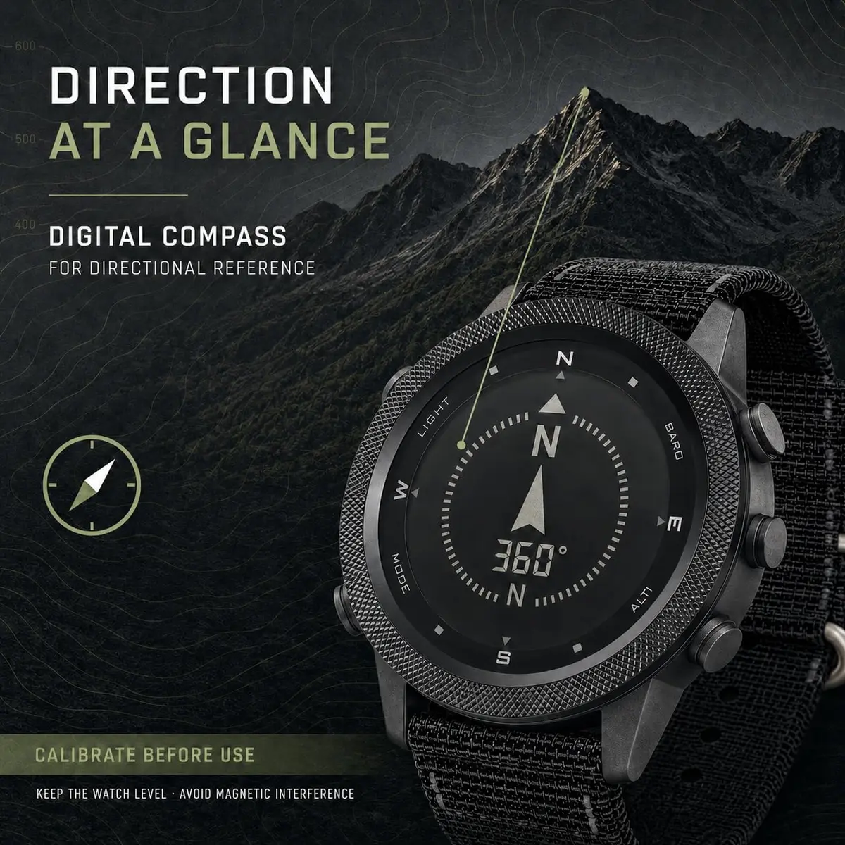 NORTH EDGE Apache 46mm Digital Watch for Men | Rugged Outdoor ABC Watch with Compass, Altimeter, Barometer & 50M Water Resistance - view 5