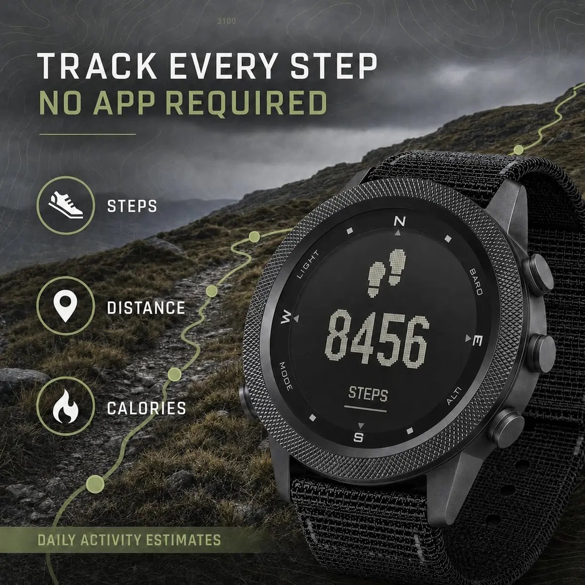 NORTH EDGE Apache 46mm Digital Watch for Men | Rugged Outdoor ABC Watch with Compass, Altimeter, Barometer & 50M Water Resistance - view 6