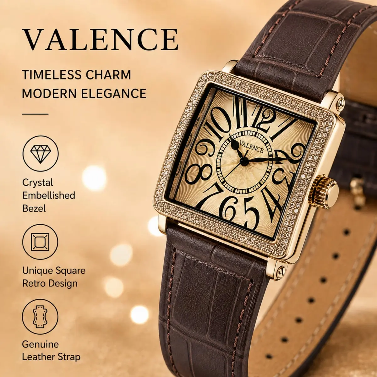 Valence Vintage Women Watch for Pragmatism | Classic Retro Style with Japanese Quartz (33mm×41mm, Brown Leather) - view 5