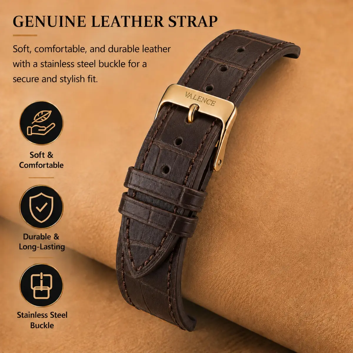 Valence Vintage Women Watch for Pragmatism | Classic Retro Style with Japanese Quartz (33mm×41mm, Brown Leather) - view 6