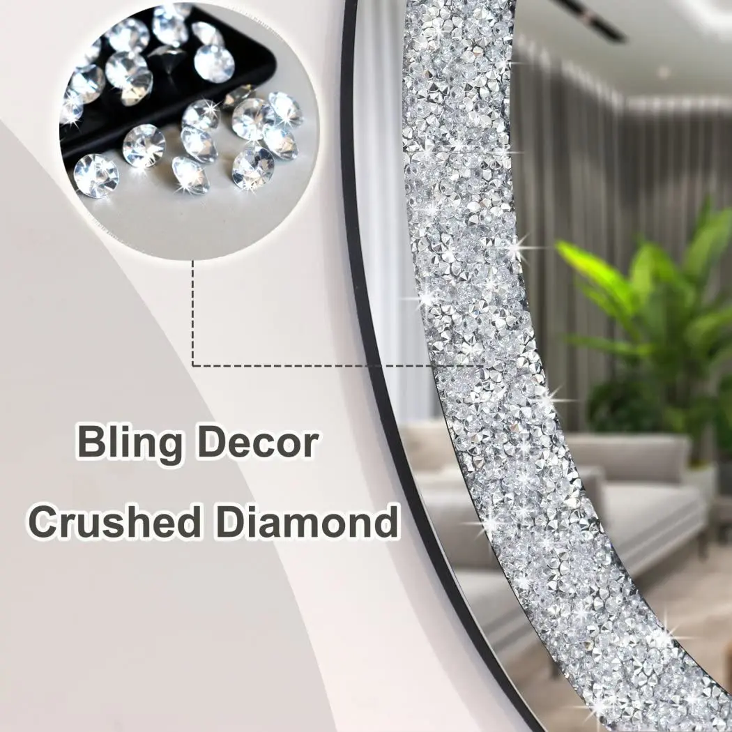 DMDFIRST Crystal Crushed Diamond Oval Shaped Silver Mirror 24x32 inch Frameless Wall Decor - view 4