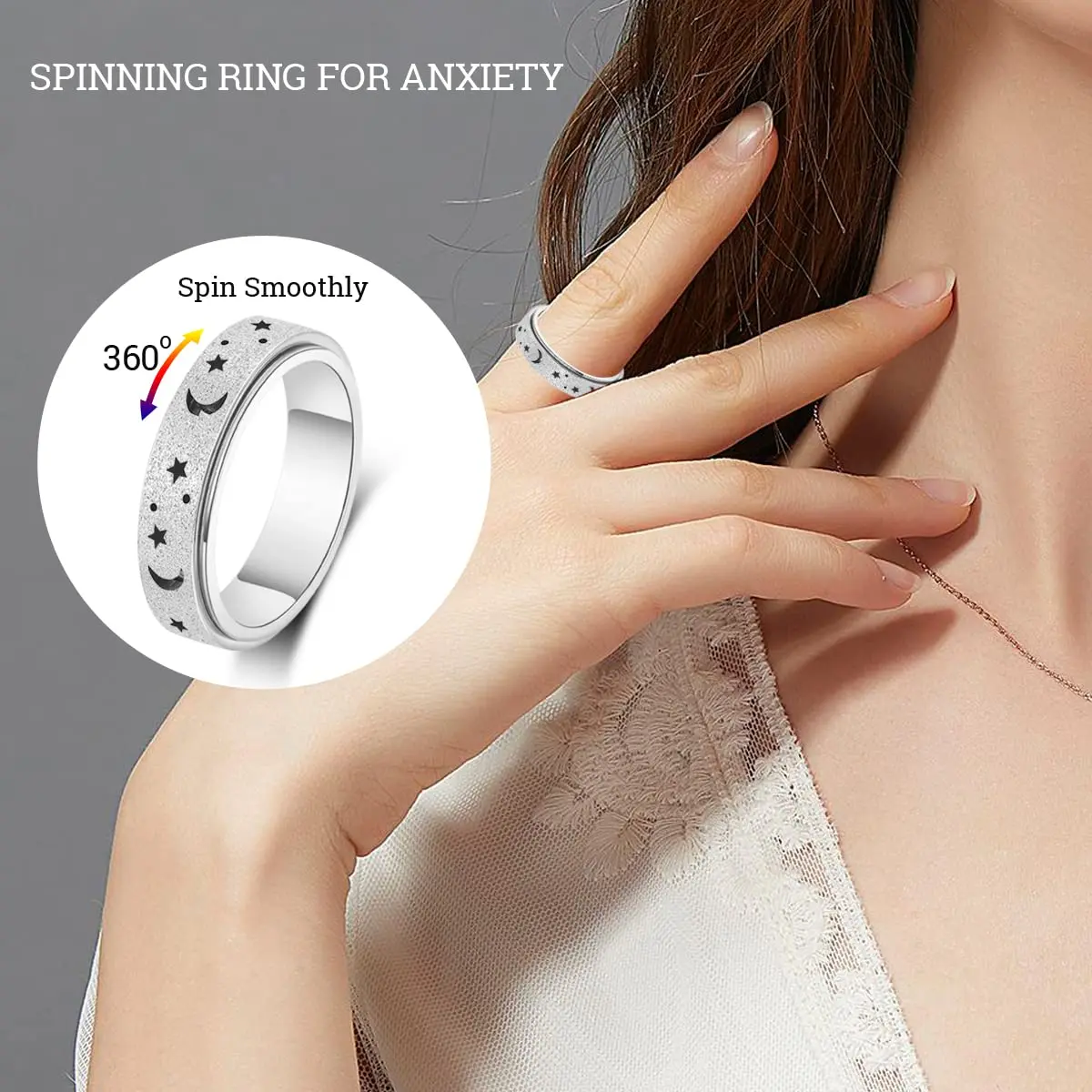 MHWTTY Anxiety Ring Spinner Fidget Toy 8 | Stress Relief for Adults - view 2