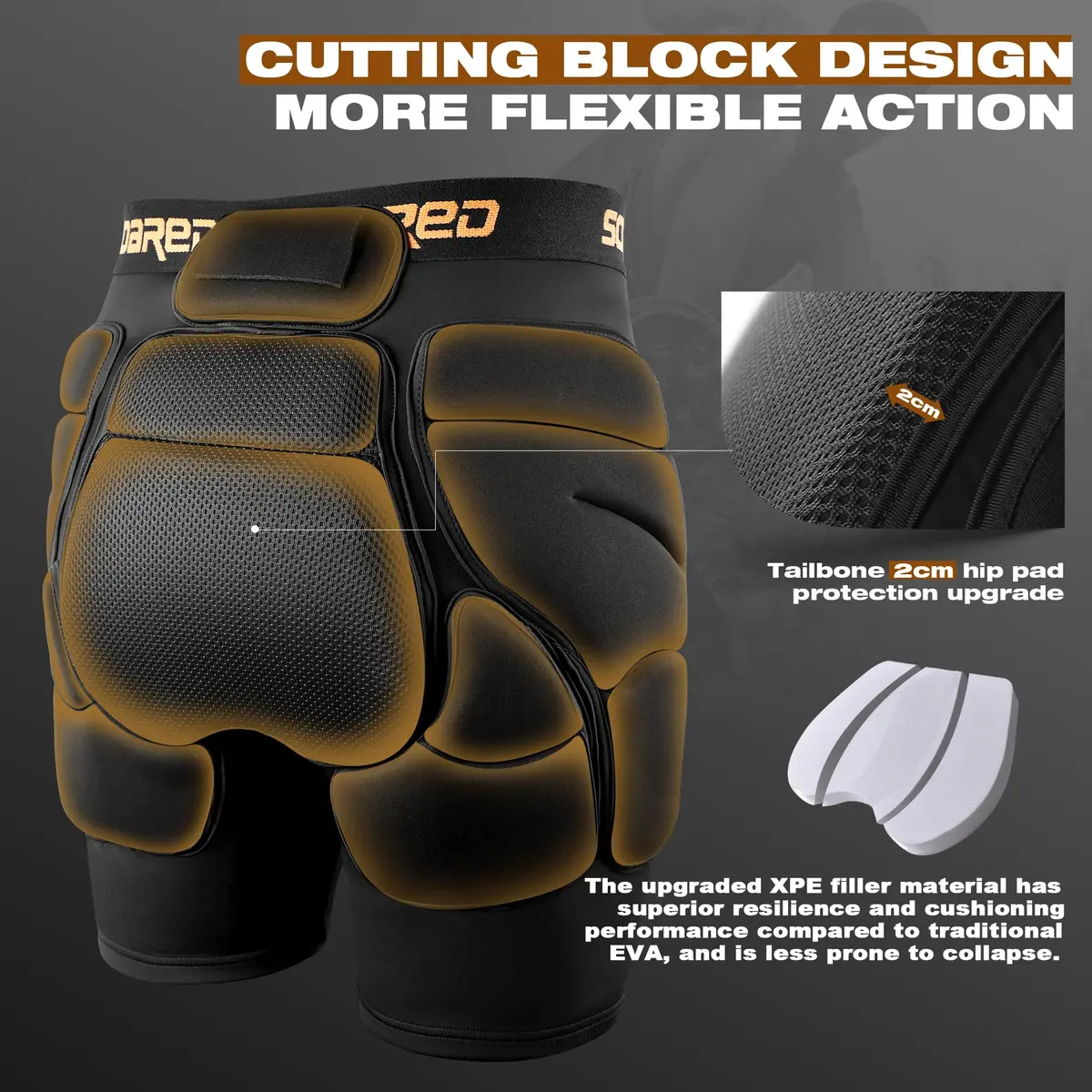 Soared Impact Protection Hip Butt Shorts for Ski & Snowboarding | 3D XPE Padding, Unisex, Black - view 2