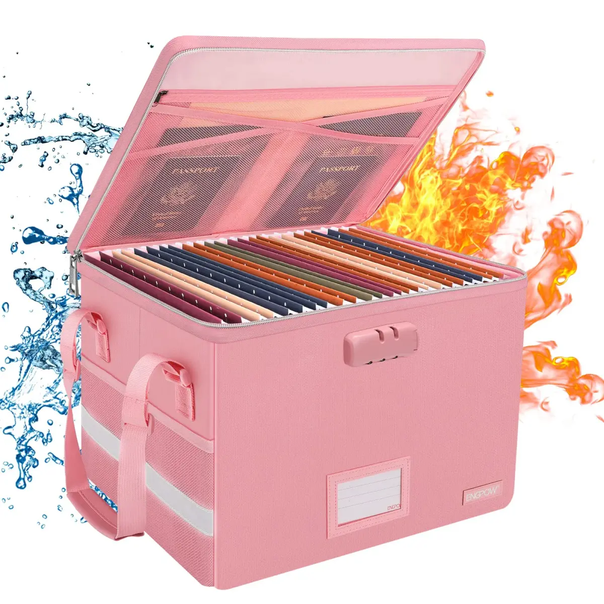 ENGPOW Fireproof Document Box with Lock, Collapsible File Organizer 34L (15.55" x 12.2" x 10") | UL94-V0/5VA Certified - main product image