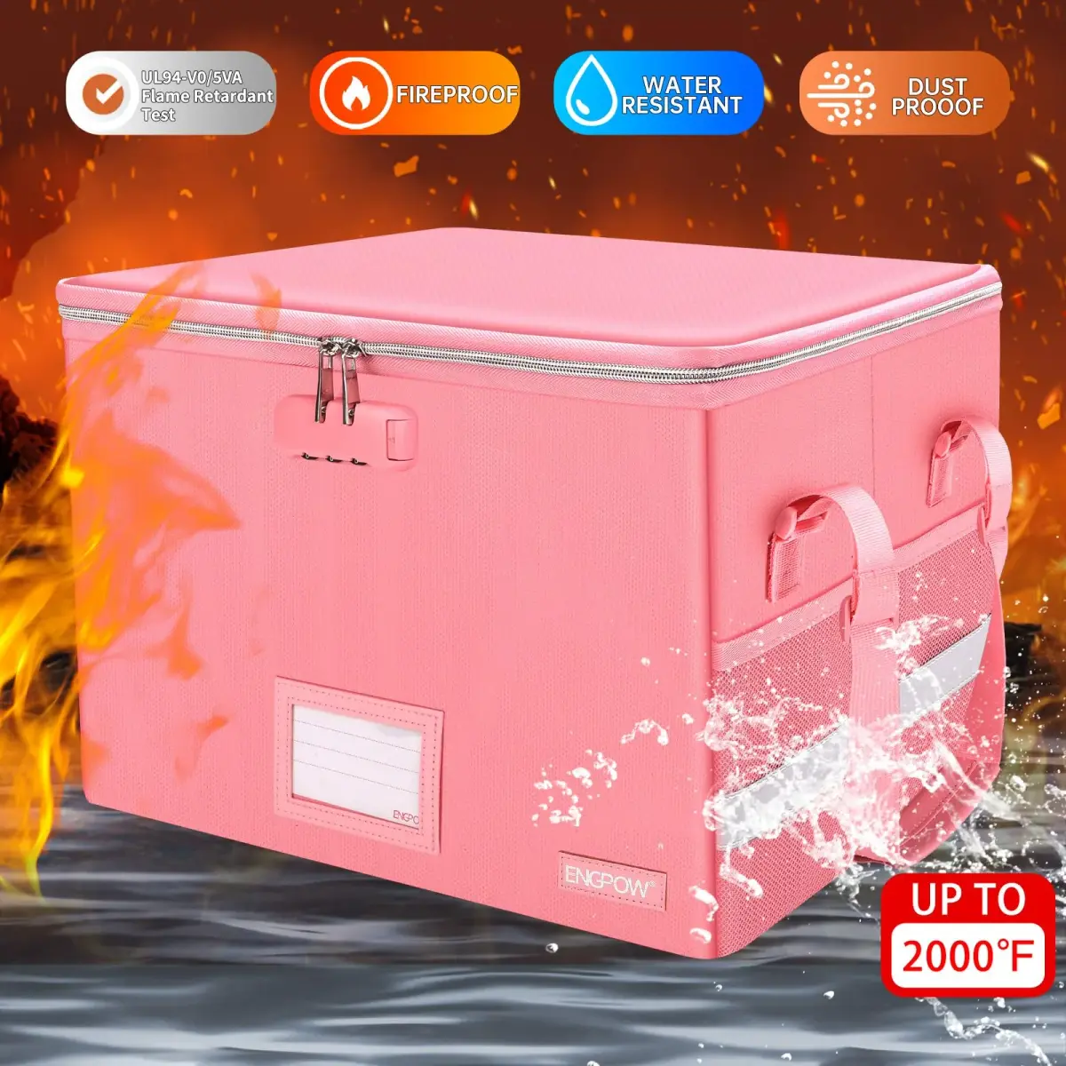 ENGPOW Fireproof Document Box with Lock, Collapsible File Organizer 34L (15.55" x 12.2" x 10") | UL94-V0/5VA Certified - view 3
