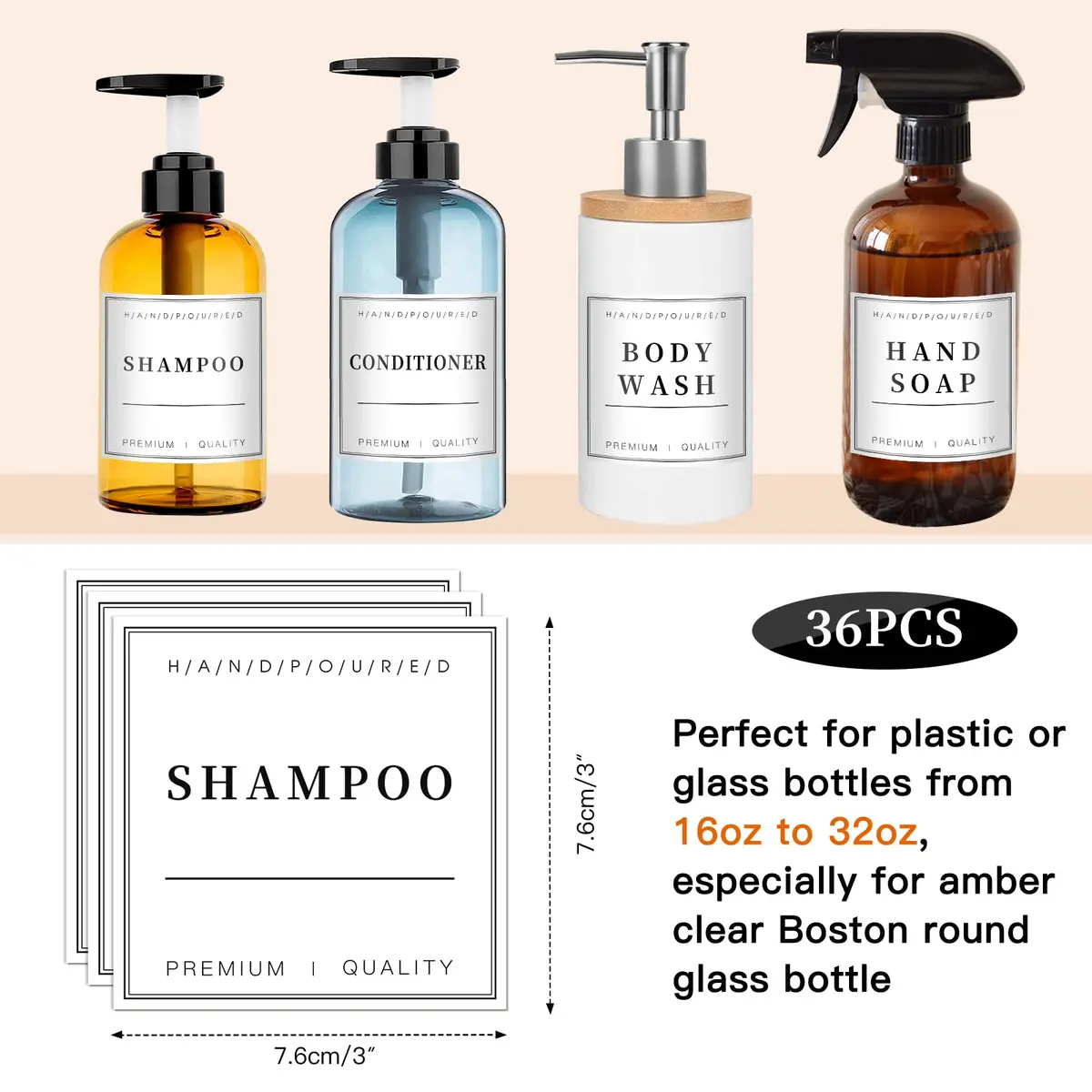 TESWEY Waterproof Label Stickers for Bottles 36PCS | Waterproof & Removable for Bathroom & Kitchen - view 2