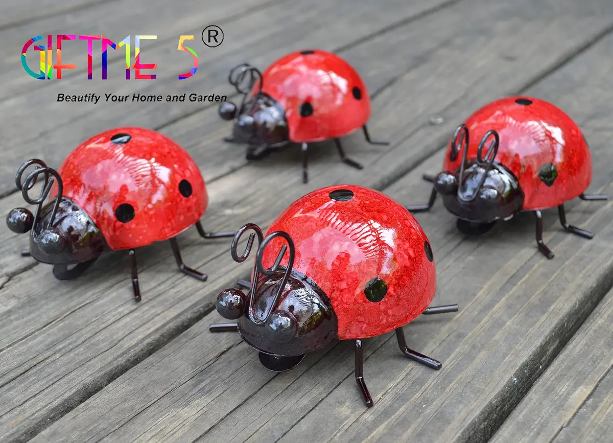 GIFTME 5 Metal Garden Yard Art Ladybugs 4 Pack | Rustproof Outdoor Decor - view 2