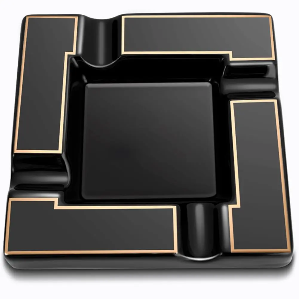 Seliau Large Ceramic Ashtray for Cigars & Cigarettes | Modern Black Design - main product image