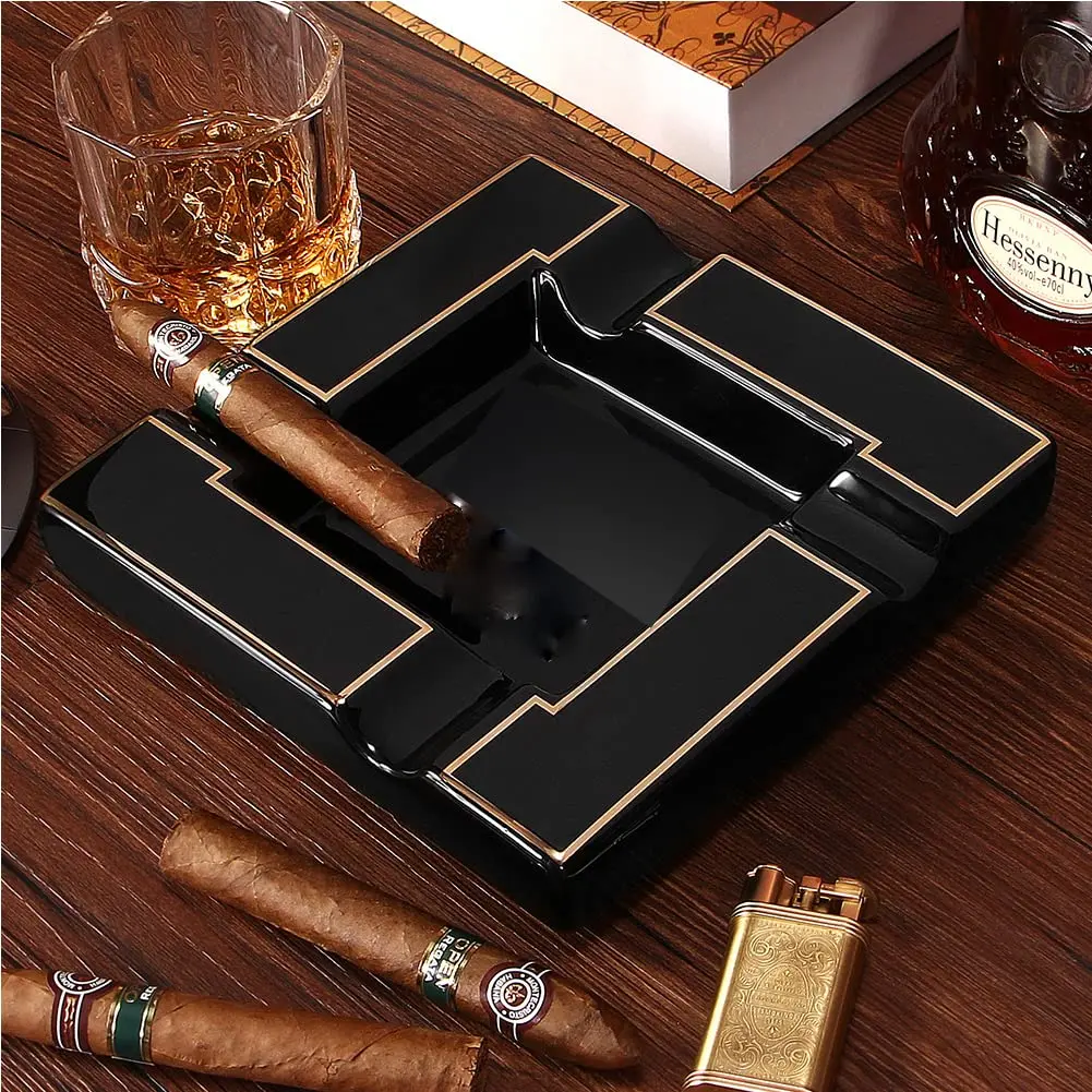 Seliau Large Ceramic Ashtray for Cigars & Cigarettes | Modern Black Design - view 5