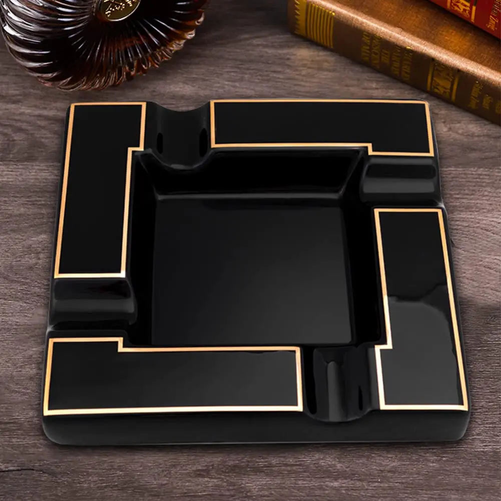 Seliau Large Ceramic Ashtray for Cigars & Cigarettes | Modern Black Design - view 7