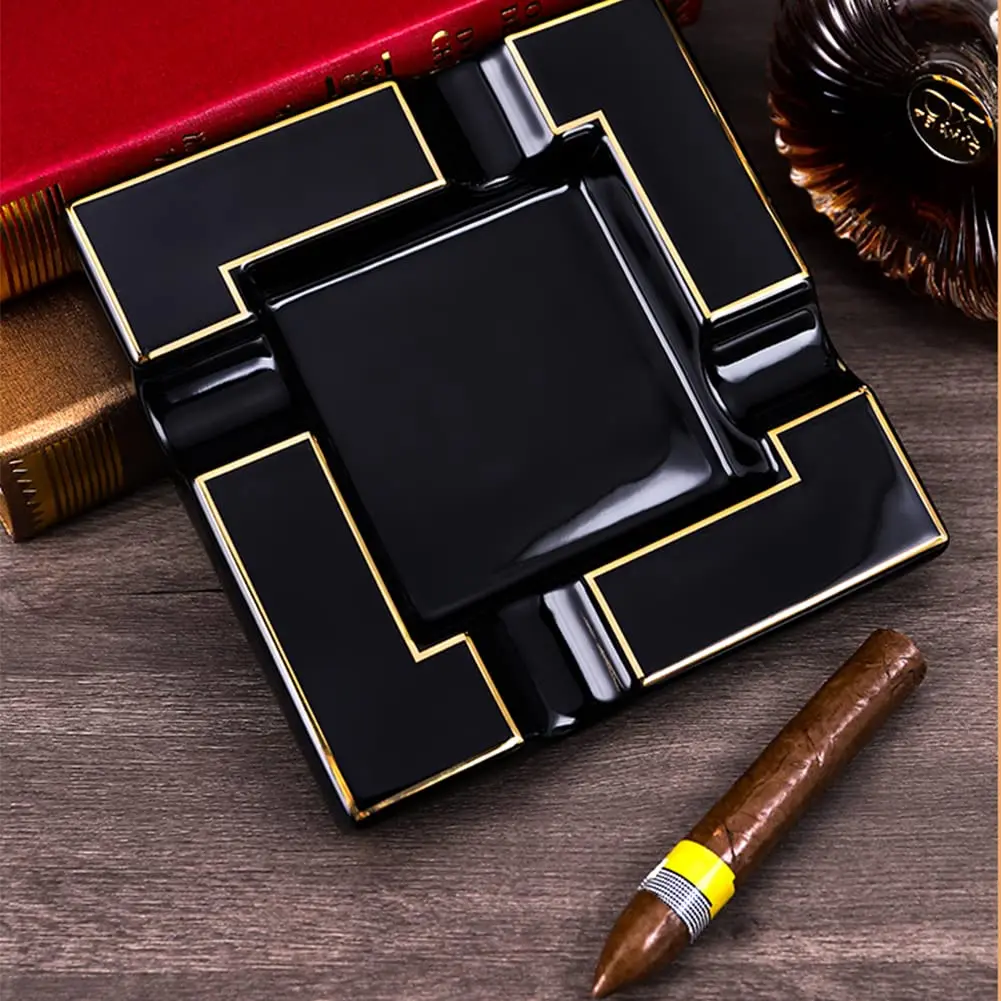 Seliau Large Ceramic Ashtray for Cigars & Cigarettes | Modern Black Design - view 2