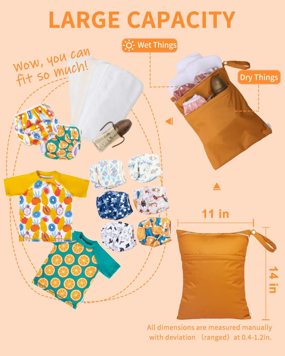 babygoal Wet Dry Bags 3 Pack | Waterproof Cloth Diaper Travel Organizer with Two Zippered Pockets - view 4