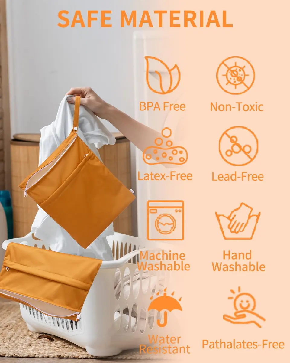 babygoal Wet Dry Bags 3 Pack | Waterproof Cloth Diaper Travel Organizer with Two Zippered Pockets - view 6