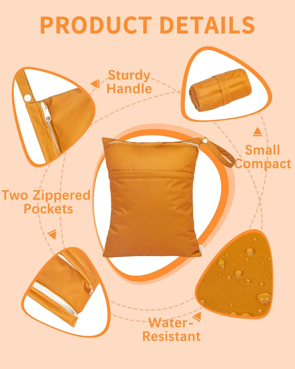 babygoal Wet Dry Bags 3 Pack | Waterproof Cloth Diaper Travel Organizer with Two Zippered Pockets - view 2