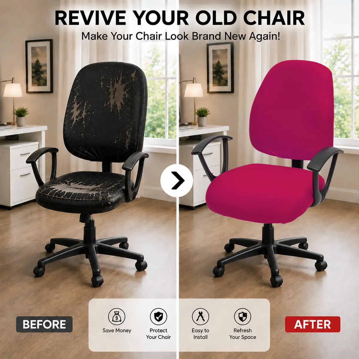 DIVA EN CAMINO DEC Stretchable Office Chair Seat Cover | Washable, Pink, Universal Fit - view 2