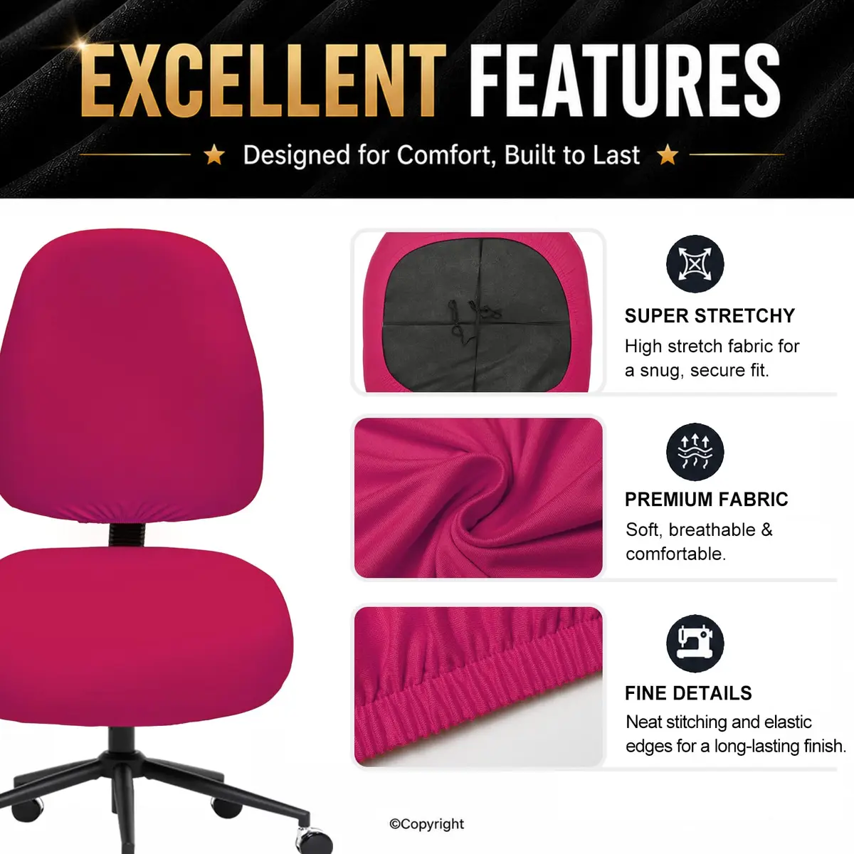 DIVA EN CAMINO DEC Stretchable Office Chair Seat Cover | Washable, Pink, Universal Fit - view 4