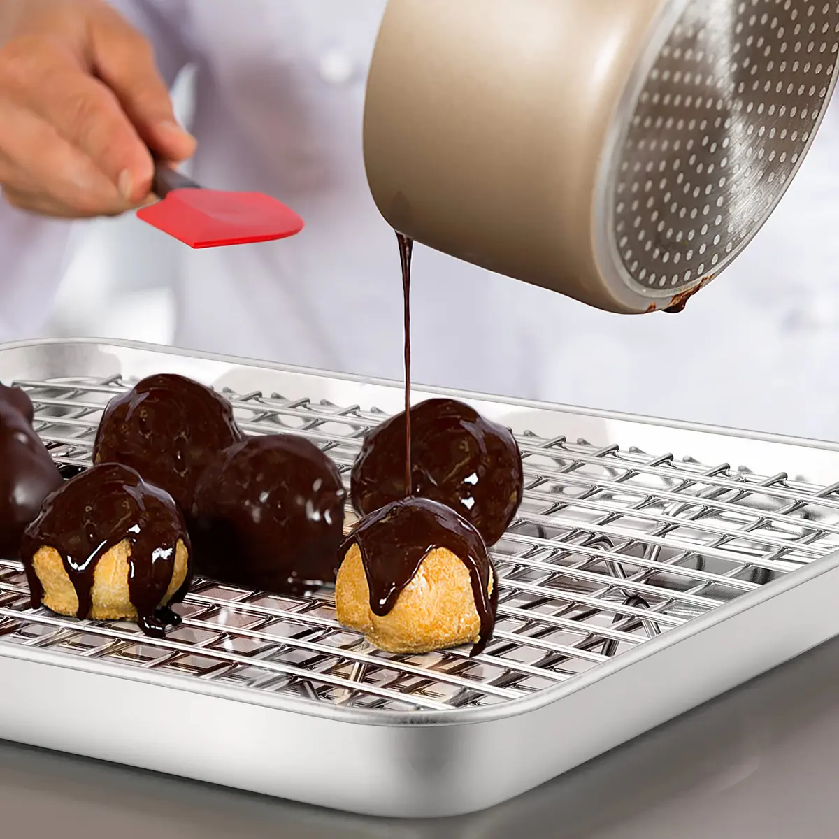 TeamFar Cooling Rack 9.75”x7.5” Stainless Steel Baking Grid Wire Rack | Heavy Duty & Dishwasher Safe - view 7