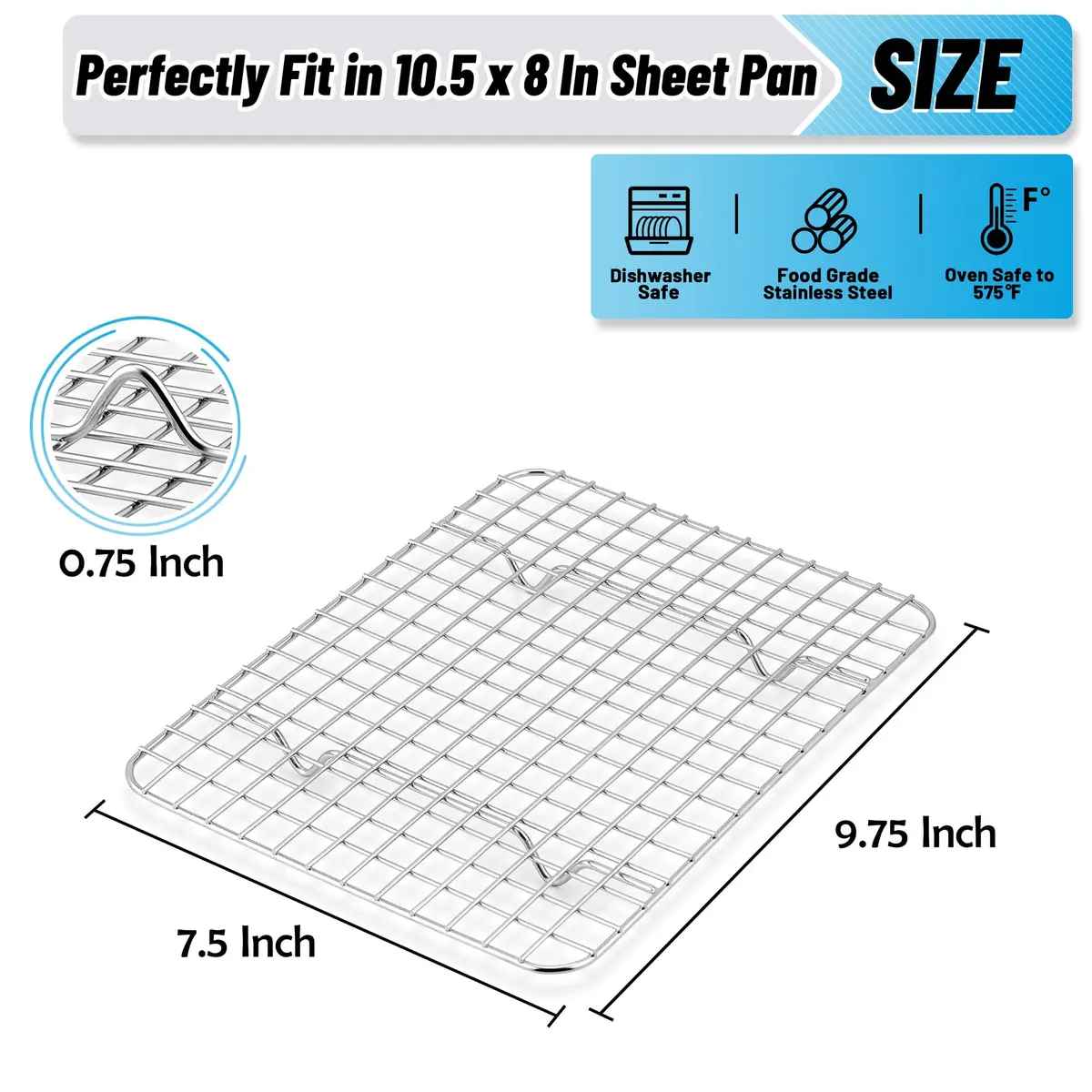 TeamFar Cooling Rack 9.75”x7.5” Stainless Steel Baking Grid Wire Rack | Heavy Duty & Dishwasher Safe - view 2