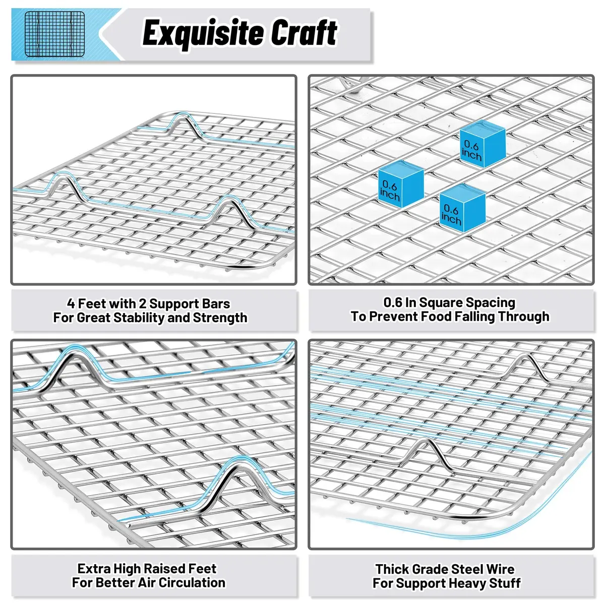 TeamFar Cooling Rack 9.75”x7.5” Stainless Steel Baking Grid Wire Rack | Heavy Duty & Dishwasher Safe - view 3